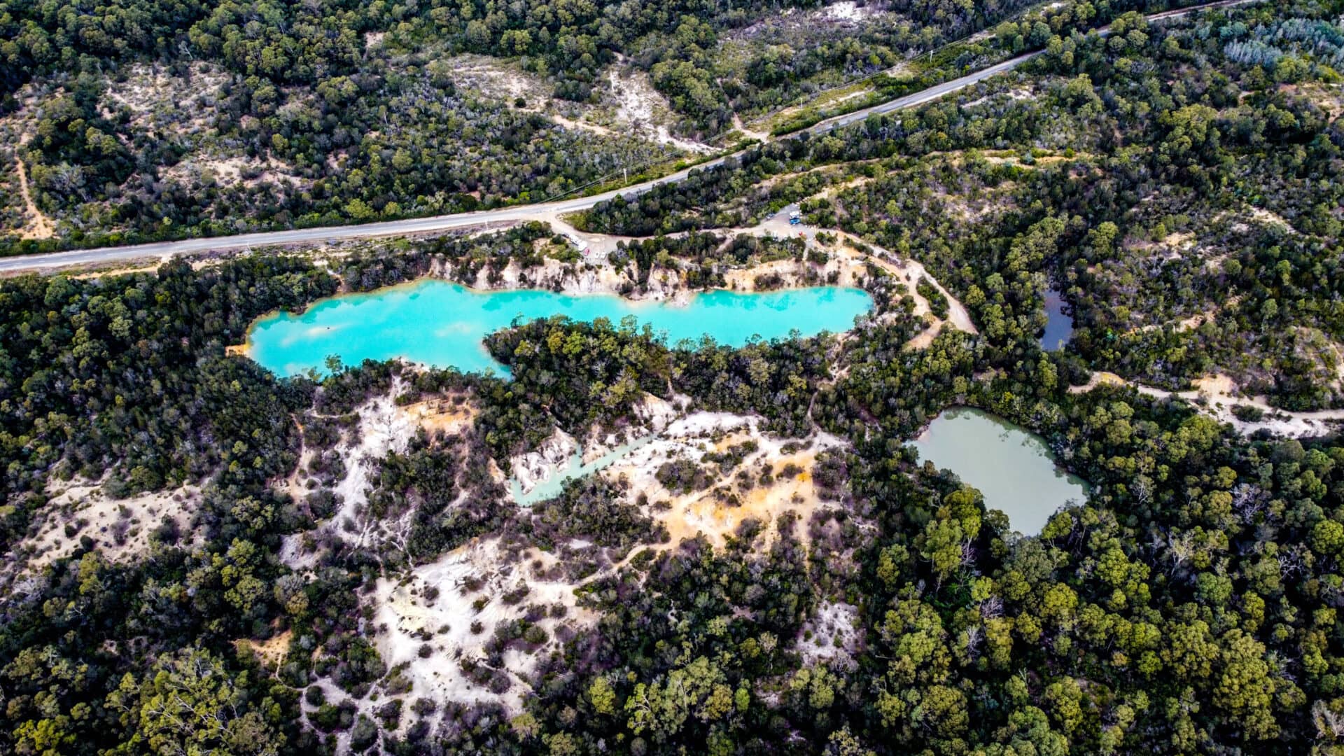 Drone shot of the Little Blue Lake